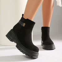 Autumn Winter High Heel Thick Sole 40-43 Large Size Side Zipper Suede Low Cuff Ankle Boots