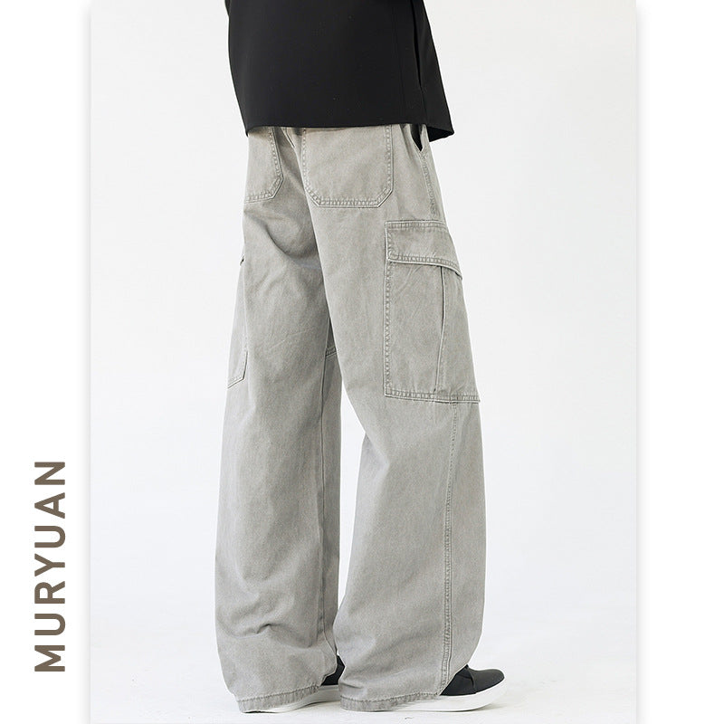 Deconstructed Cargo Pants for Men, Loose Straight Leg
