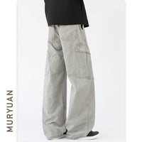 Deconstructed Cargo Pants for Men, Loose Straight Leg