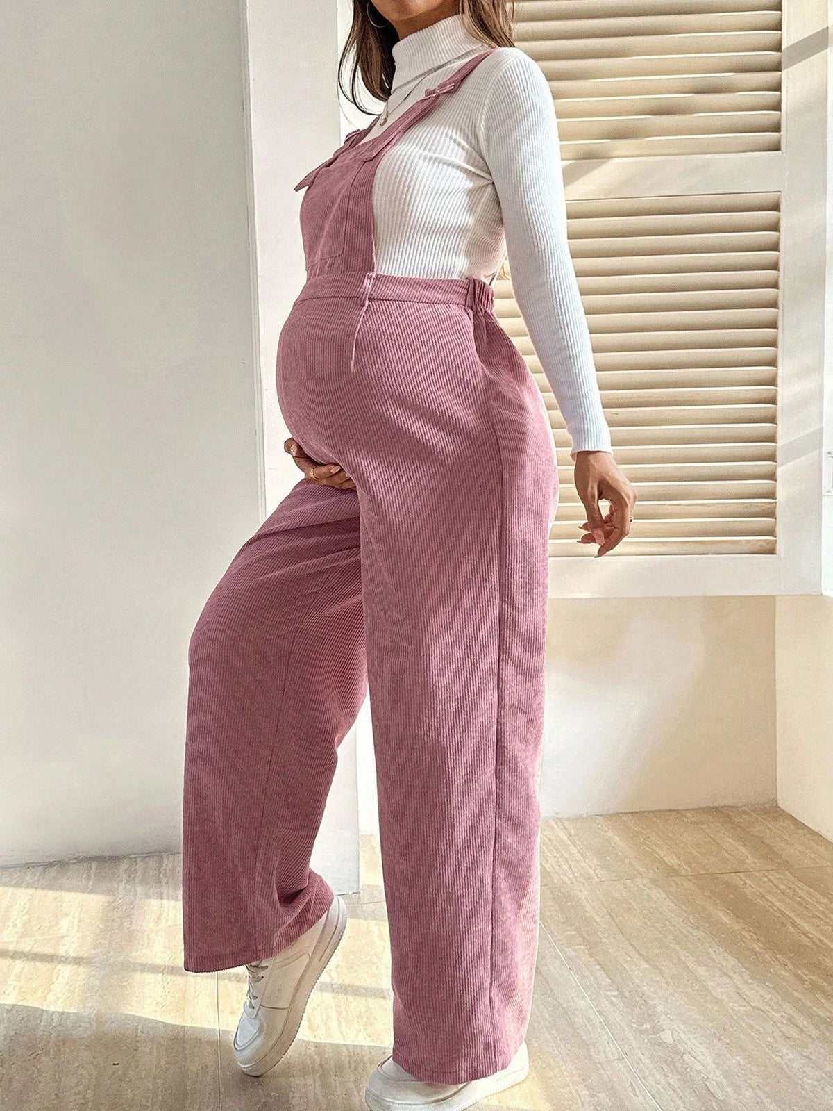 Pregnant Women's Elastic Waist Loose Corduroy Overalls