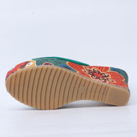 Slope heel thick sole fish mouth patterned high rise sandals