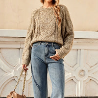 Round neck Fried Dough Twists stripe versatile contrast simple knit