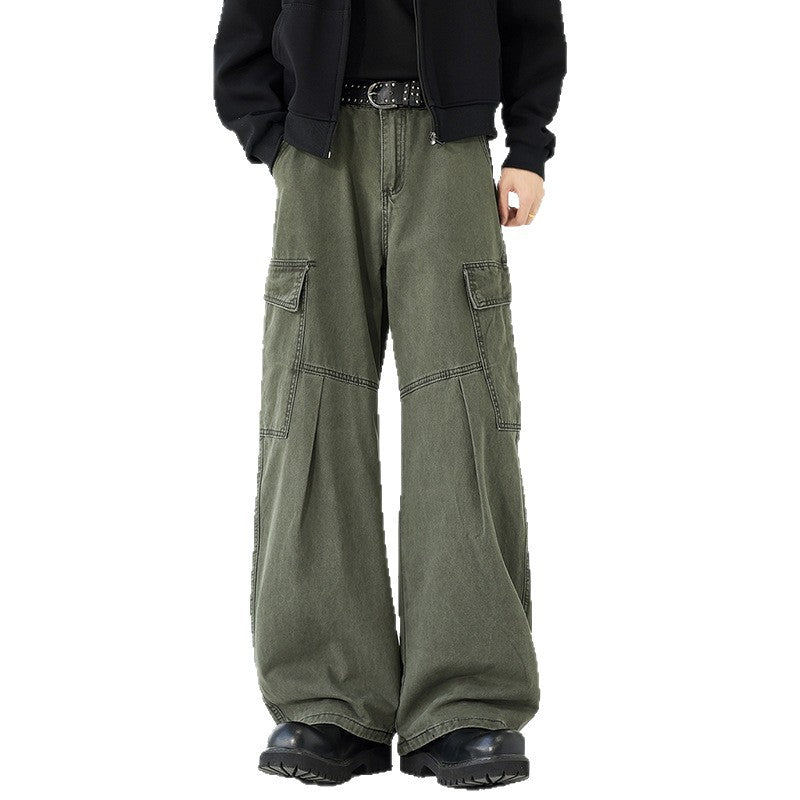 Deconstructed Cargo Pants for Men, Loose Straight Leg