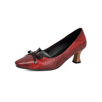 Leopard print square toe high-heeled women's retro shallow bow single shoes Made to order, ships in 7 days