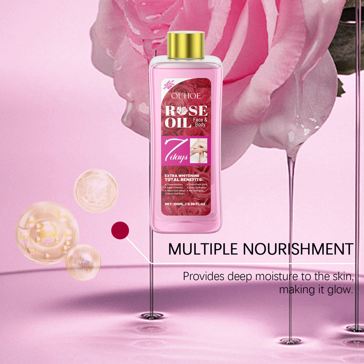OUHOE Rose Body Oil Relieves Dry Skin And Moisturizes Body Skin Massage Care Oil