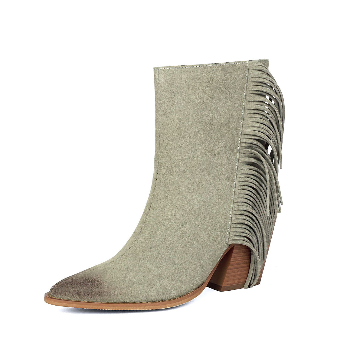 Western Style Ankle Boots for Women, Pointed Toe with Tassel, Chunky High Heel Made to order, ships in 7 days