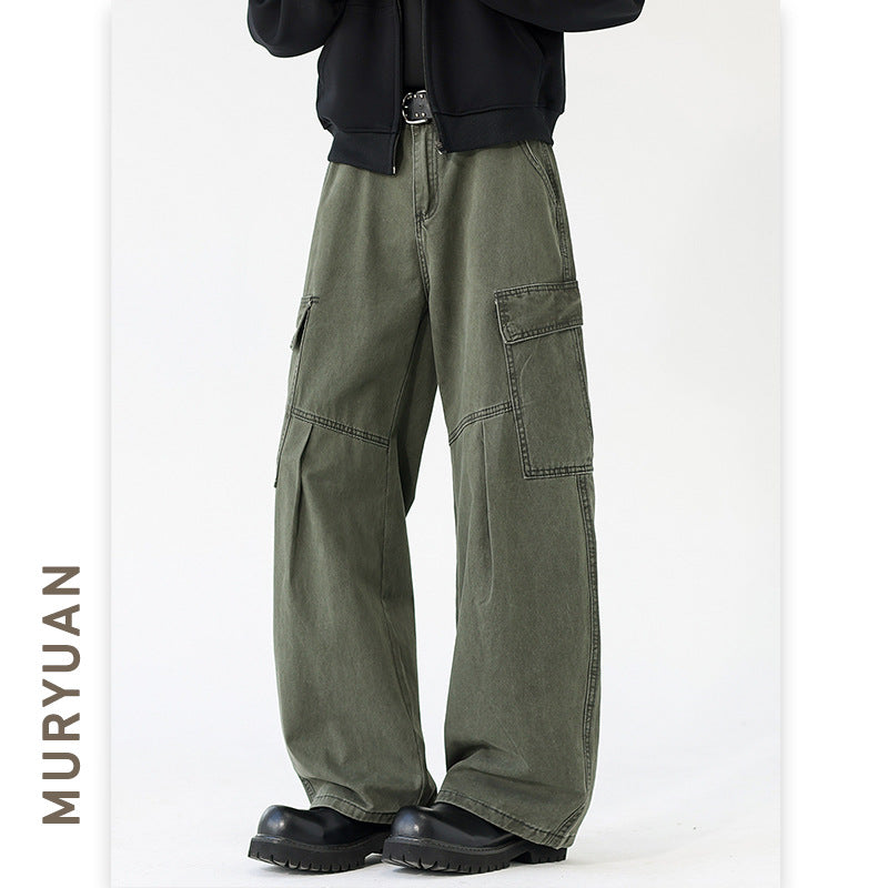 Deconstructed Cargo Pants for Men, Loose Straight Leg