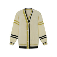 Versatile lazy style loose contrasting striped cardigan knit sweater