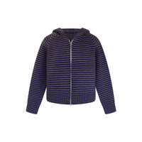 Striped versatile lazy style loose cardigan hooded knit sweater