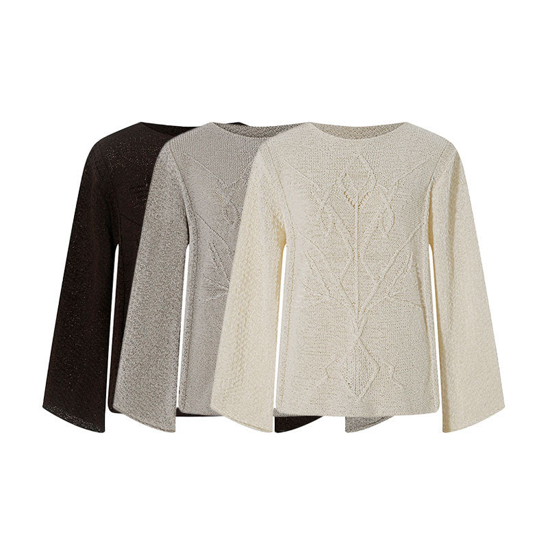 Round neck jacquard versatile solid color simple knit sweater