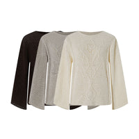 Round neck jacquard versatile solid color simple knit sweater