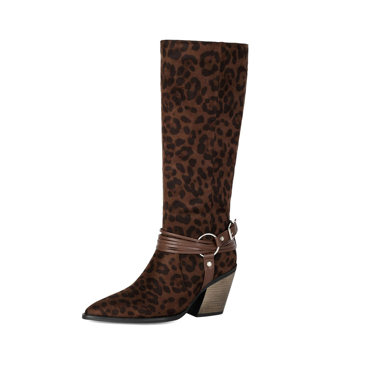 Western Style High Heel Boots for Women, Chunky Heeled, Pointed Toe, Over-the-Knee, Belt Buckle Detail Made to order, ships in 7 days