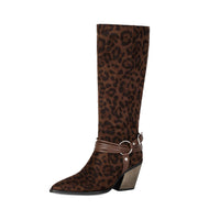 Western Style High Heel Boots for Women, Chunky Heeled, Pointed Toe, Over-the-Knee, Belt Buckle Detail Made to order, ships in 7 days