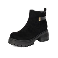 Autumn Winter High Heel Thick Sole 40-43 Large Size Side Zipper Suede Low Cuff Ankle Boots