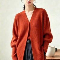 Lazy style loose solid color cardigan knit sweater