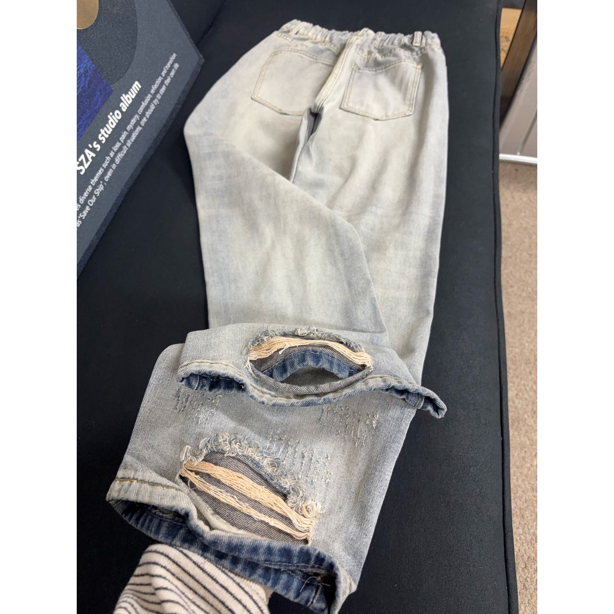 Vintage Street Style Distressed Rip-Off Denim Pants