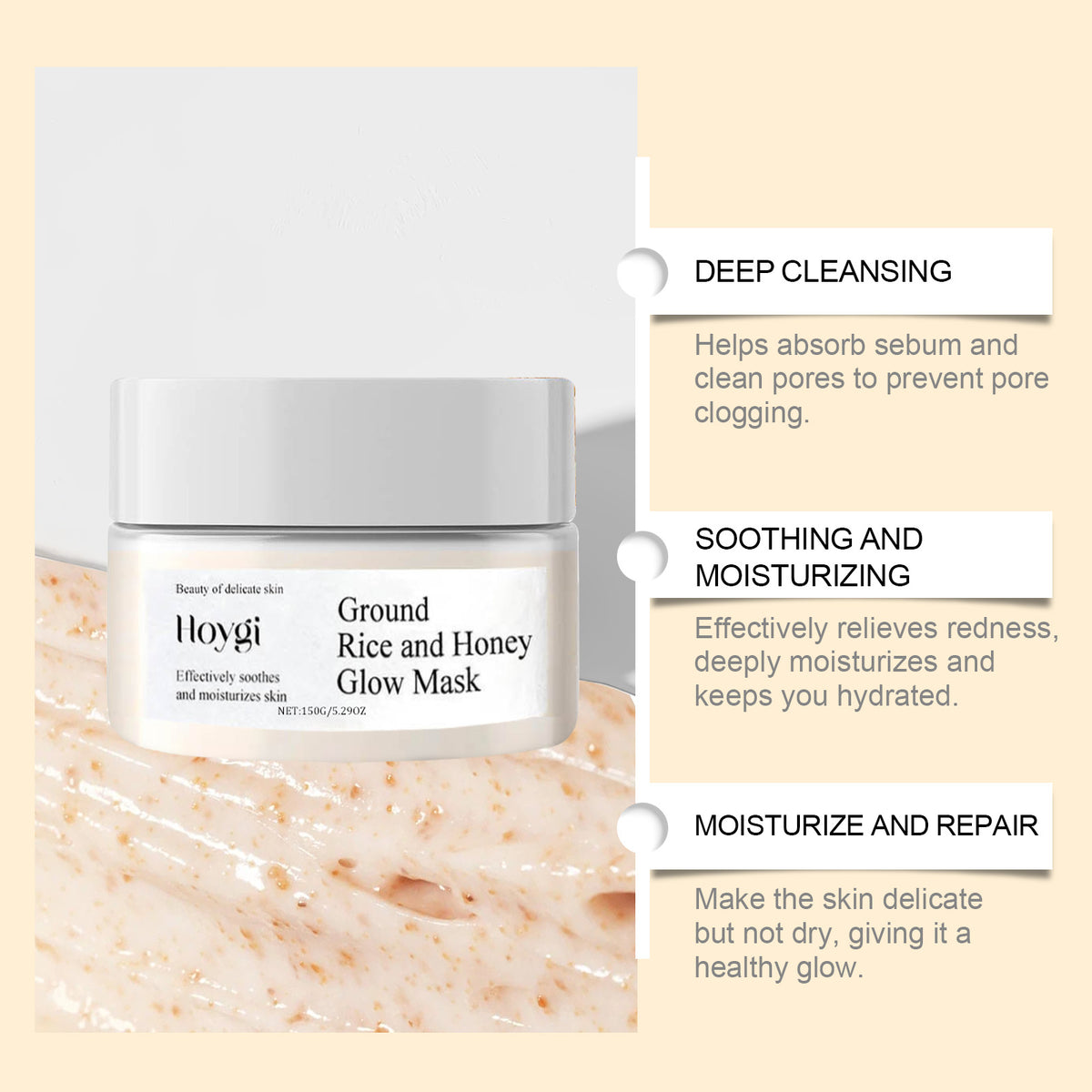 Hoygi Honey Rice Moisturizing Mask Facial Cleansing Mud Mask Hydrating And Hydrating Soft Skin Mask