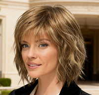 Wig with gradient white gold short curly hair