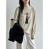 Printed Simple Versatile Round Neck Long Sleeve T-Shirt for Women Casual Basic Top