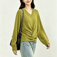 V-neck design versatile solid color simple knit sweater