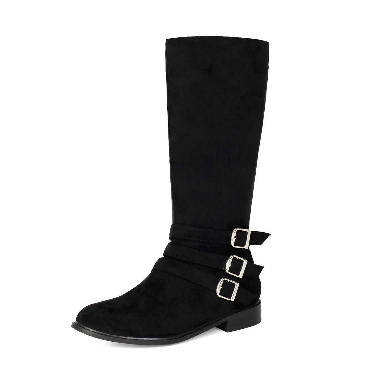 Leather Belt Buckle Suede High-Cut Casual Low-Heel Motorcycle Boots for Men Made to order, ships in 7 days