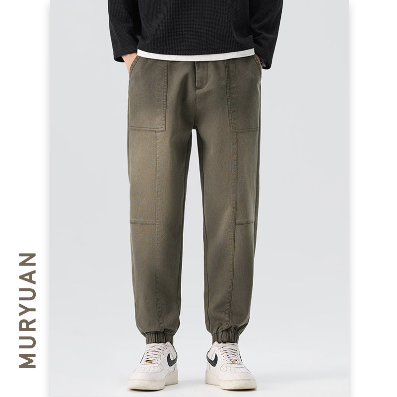 Patchwork Cargo Pants for Men, Drawstring Tapered Fit