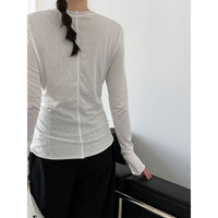 Versatile rolled-edge crew neck T-shirt, women's autumn new long sleeve inner wear slim fit top