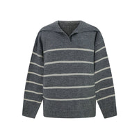 Polo collar striped versatile contrasting simple knit sweater