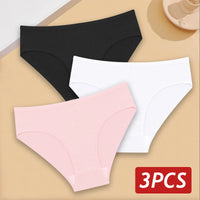3PCS/Set Cotton Panties Women's Briefs Jacquard Design Solid Color Underpants S-XL