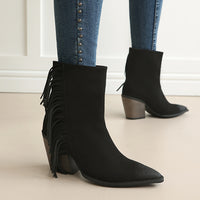 Western Style Ankle Boots for Women, Pointed Toe with Tassel, Chunky High Heel Made to order, ships in 7 days