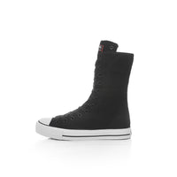 Canvas Shoes with Front Lace-Up and Side Zipper, Women's Sneakers
