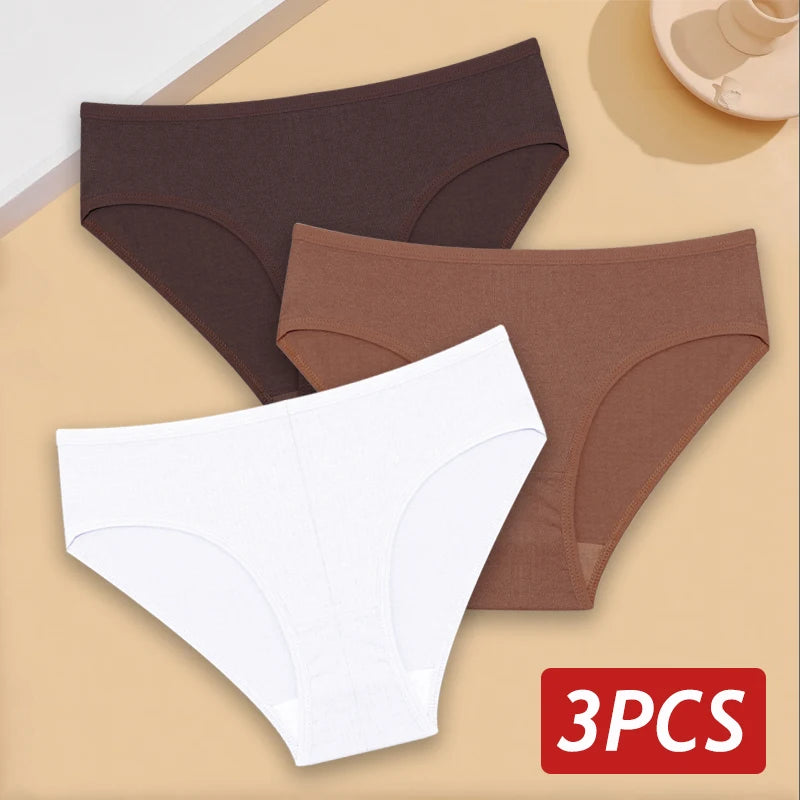 3PCS/Set Cotton Panties Women's Briefs Jacquard Design Solid Color Underpants S-XL