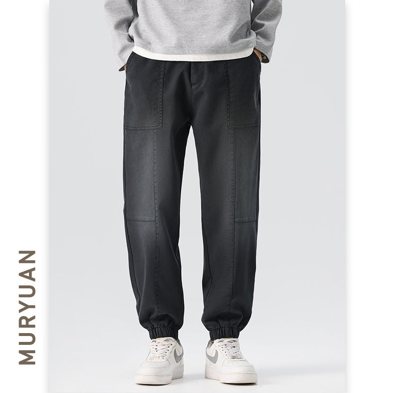 Patchwork Cargo Pants for Men, Drawstring Tapered Fit