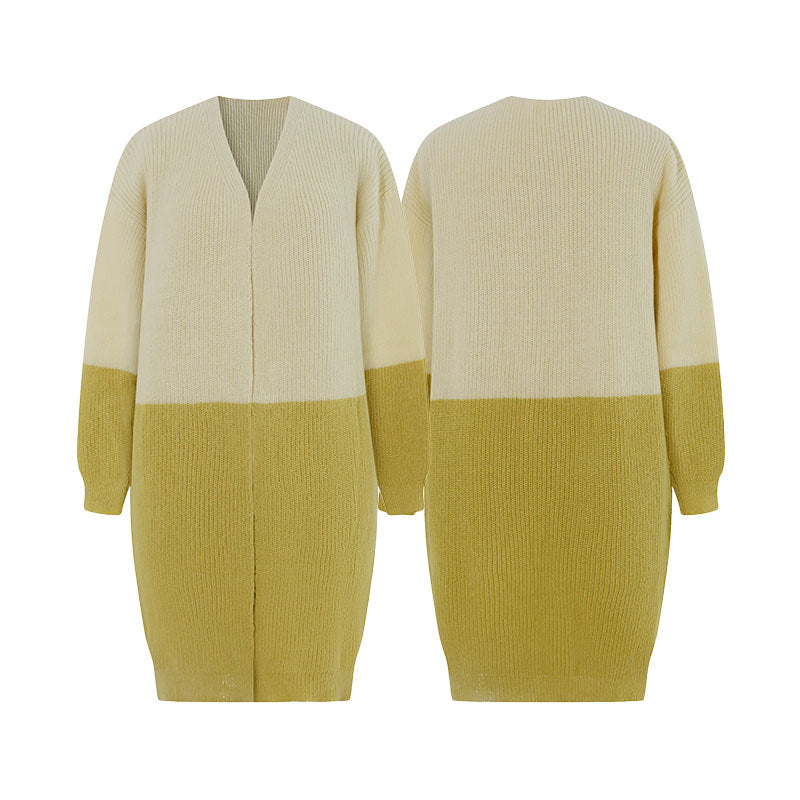 Lazy style loose cardigan contrasting color knit sweater