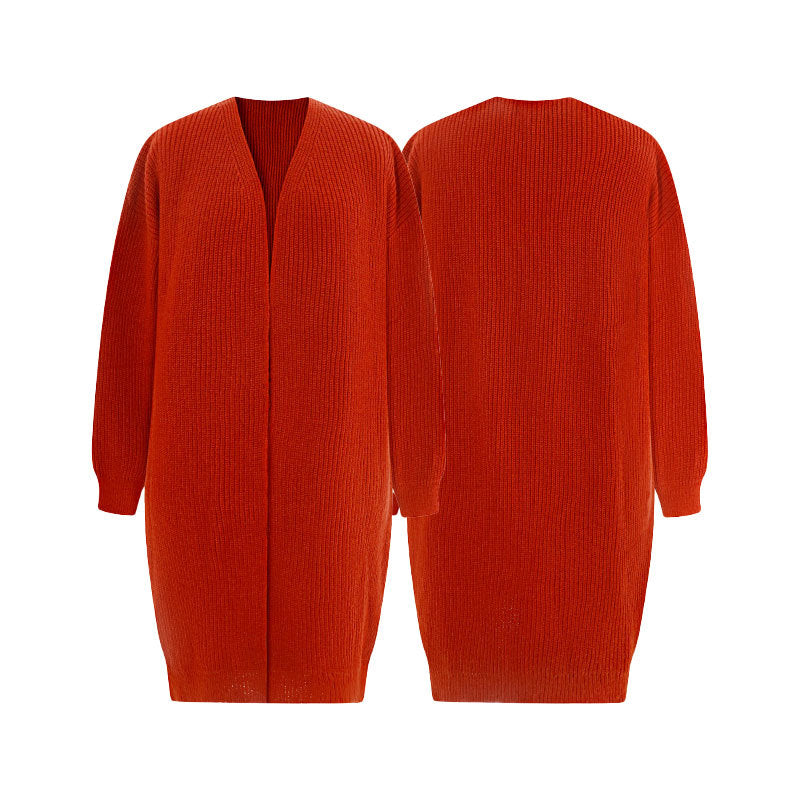 Lazy style loose solid color cardigan knit sweater