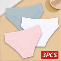 3PCS/Set Cotton Panties Women's Briefs Jacquard Design Solid Color Underpants S-XL