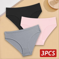 3PCS/Set Cotton Panties Women's Briefs Jacquard Design Solid Color Underpants S-XL