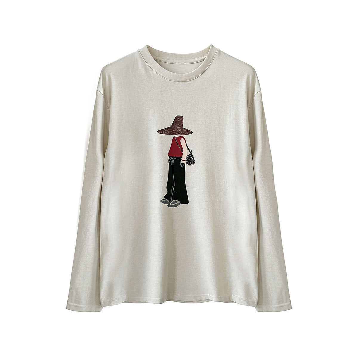 Printed Simple Versatile Round Neck Long Sleeve T-Shirt for Women Casual Basic Top