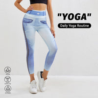 Barbie Denim Peach Yoga Pants Women's Fitness Workout Leggings Slim Bodybuilding Pants