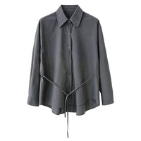 Autumn New Belted Waist Notch Collar Versatile Shirt for Women  Office Casual Simple Top Outerwear