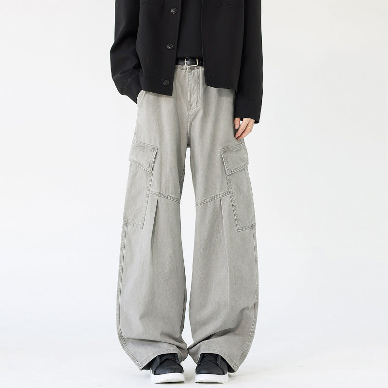 Deconstructed Cargo Pants for Men, Loose Straight Leg