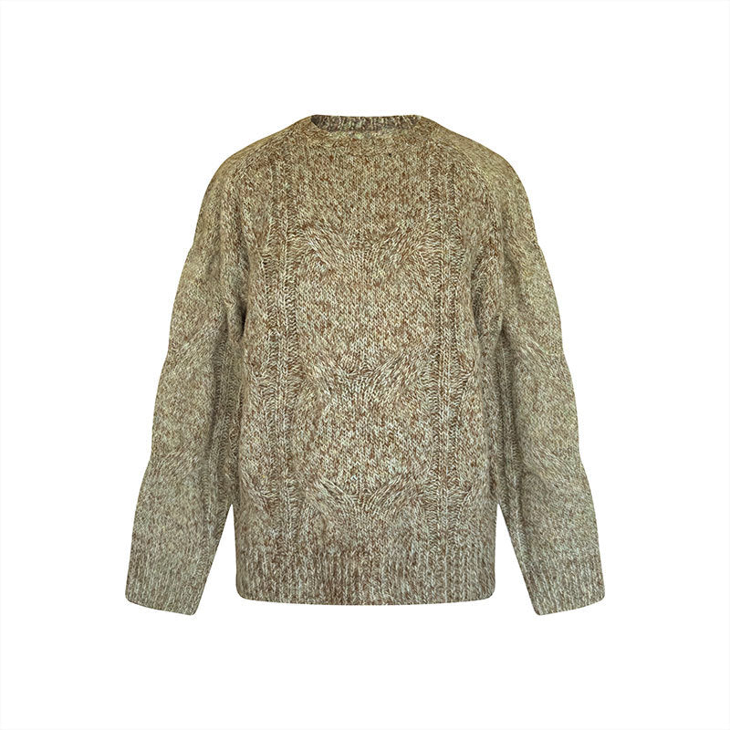 Round neck Fried Dough Twists stripe versatile contrast simple knit