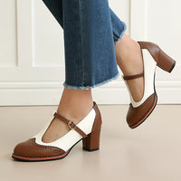 Footwear  Colorful Burnout T-Strap Low-Cut Single Shoes with Thick High Heels Made to order, ships in 7 days