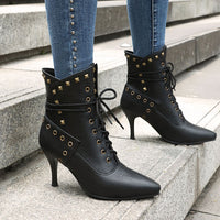 Bulk Order Autumn/Winter Large Size Low-Cut Boots Pointed Toe Studs Front Lace-Up Martin Boots for Women Made to order, ships in 7 days