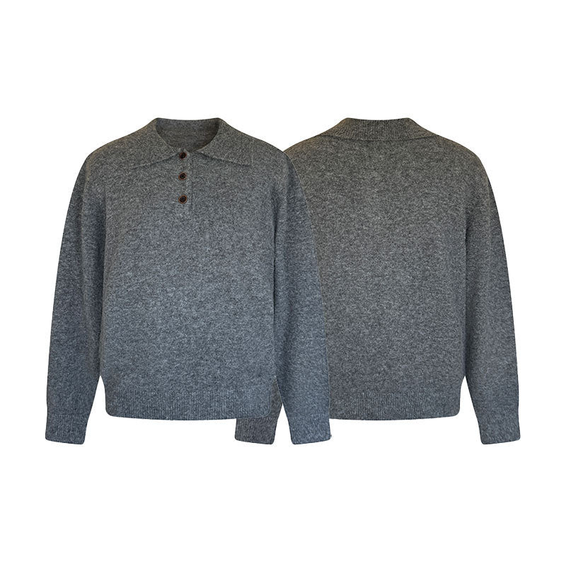 Polo collar striped versatile contrasting simple knit sweater