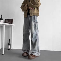 Wide Leg Cargo Denim Pants Men