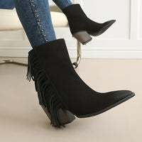 Western Style Ankle Boots for Women, Pointed Toe with Tassel, Chunky High Heel Made to order, ships in 7 days