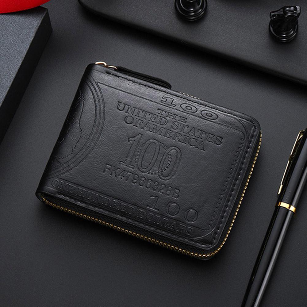 Men's Wallets with 100 US Dollar Pattern Hasp Male Leather Wallet with Zipper Card Holder Coin Pocket Purse Cartera Hombre