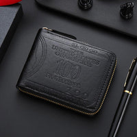 Men's Wallets with 100 US Dollar Pattern Hasp Male Leather Wallet with Zipper Card Holder Coin Pocket Purse Cartera Hombre