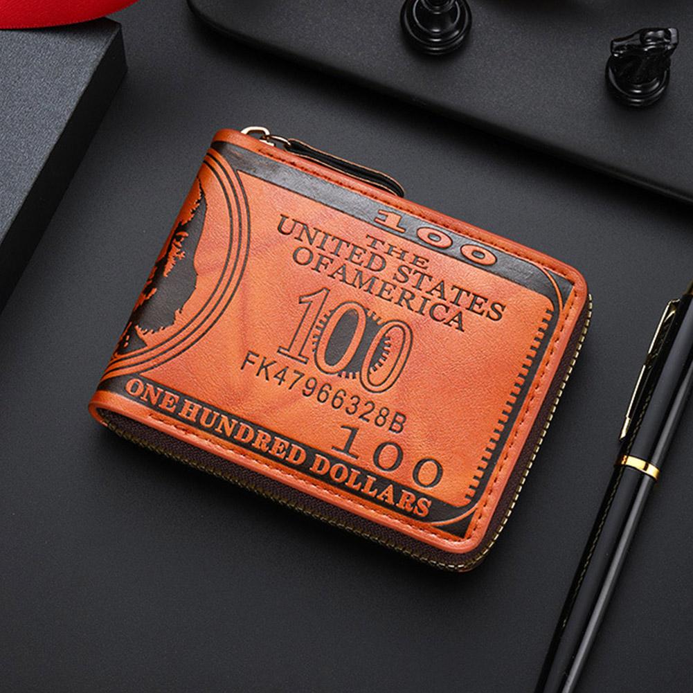 Men's Wallets with 100 US Dollar Pattern Hasp Male Leather Wallet with Zipper Card Holder Coin Pocket Purse Cartera Hombre